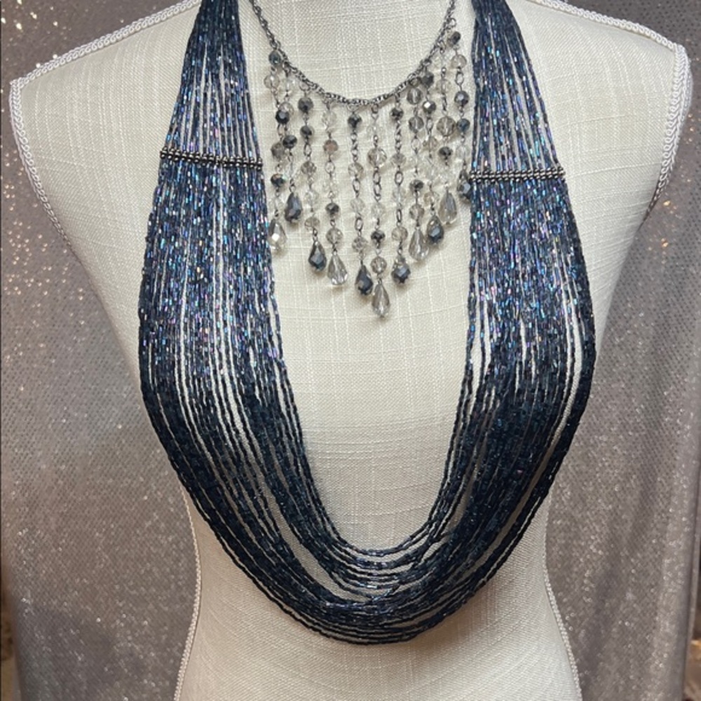 Silver, Blue, Grey Iridescent Statement Necklaces